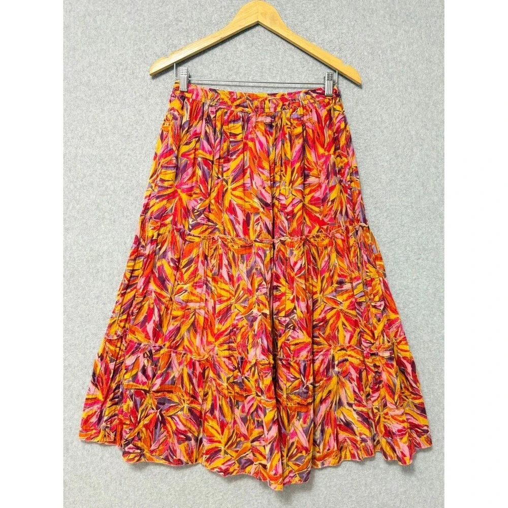 Vintage Jane Ashley Prairie Skirt Size Large Petite Red Orange Elastic Waist